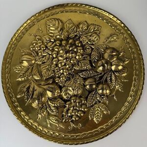 Vintage Peerage 14.5" Brass Wall Plate, Grapes & Other Fruit, Made in England
